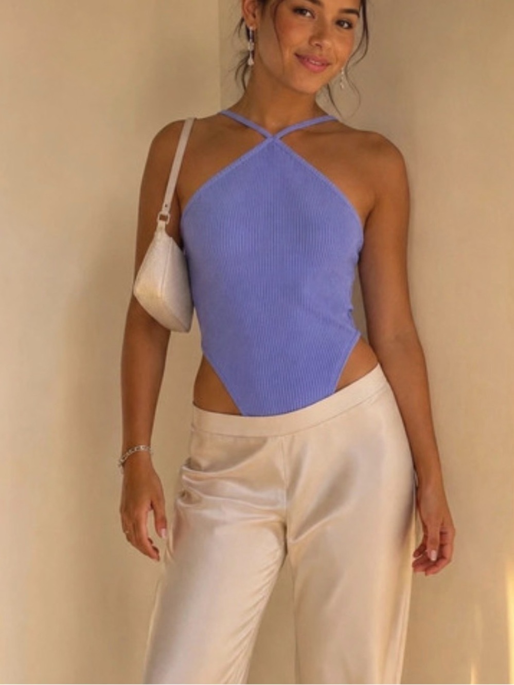wild fable periwinkle Ribbed Bodysuit cut out low back